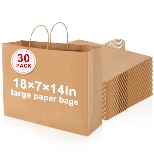 Maitys 30 Pcs 18x14x7 Inch Brown Large Kraft Paper Gifts Bags with Handles - color: Brown 1, size: 18x14x7 Inch