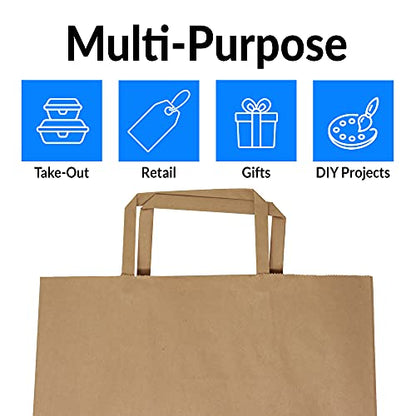 Reli. Kraft Paper Bags w/Handles (100 Pcs, Bulk) (Large 10"x6.75"x12")