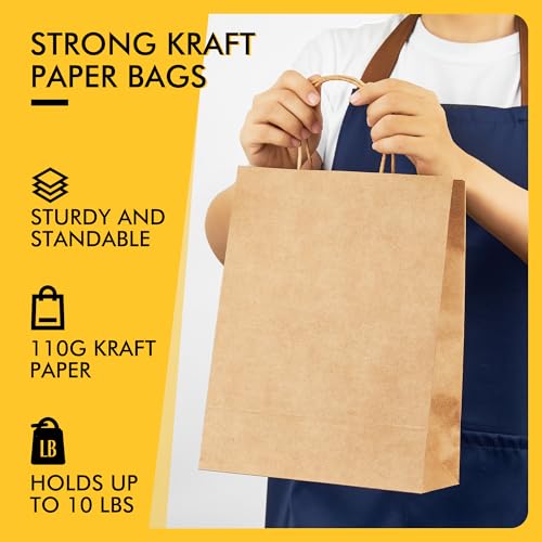 RACETOP Brown Gift Paper Bags 25 Pack 8x4.5x10.8 in with Handles - color: Brown 8x4.5x10.8, size: 1 Count (Pack of 25)