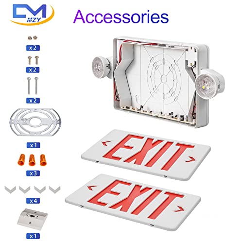 CM MZY LED Exit Sign with Emergency Lights,Exit Sign Light with Battery Backup, Red Letter Emergency Lights with Two Adjustable Heads,AC 120V/277V, UL Certified,1 Pack - color: Red, size: 1 Pack
