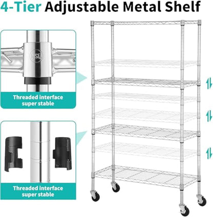 Meet perfect 4-Tier Wire Shelving Unit with Wheels, 36 x 14 x 62 in, Chrome - color: Chrome, size: 4-Tier, 62"H × 36"W × 14"D