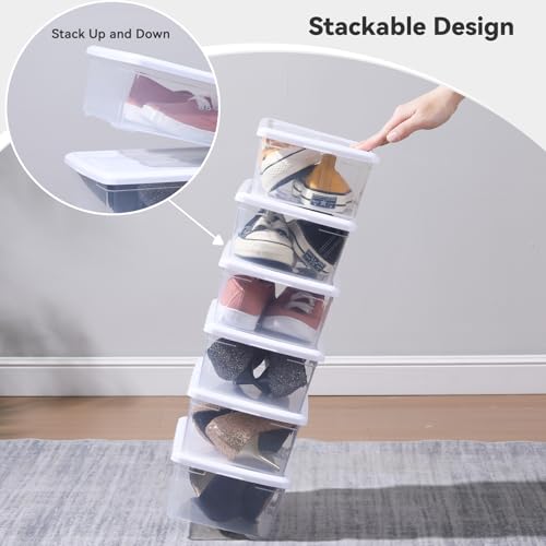 novelinks 8 Pack 6 Quart Clear Plastic Shoe Storage Bins with Lids (White) - size: White 8Pack