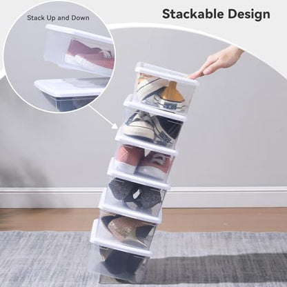 novelinks 8 Pack 6 Quart Clear Plastic Shoe Storage Bins with Lids (White) - size: White 8Pack