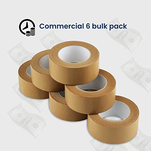 Lichamp Kraft Packing Tape, Brown Kraft Gummed Tape for Packing Boxes, Shipping Cardboard and Carton Sealing, 6 Rolls x 2 inch x 55 Yard x 7 mil, B206BN (Pack of 3) - size: 2 inches (Pack of 3)