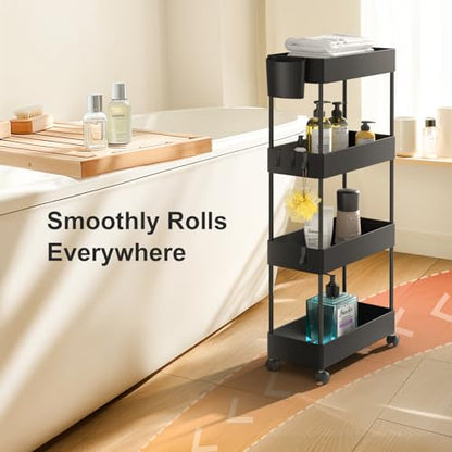 Pipishell 4 Tier Slim Storage Cart with Wheels, Laundry Cart, Black - color: Black, size: 4-Tier