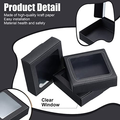 Zonon 30 Pcs Kraft Paper Boxes with Window 4.13 x 4.13 x 1.18 Inch (Black) - color: Black