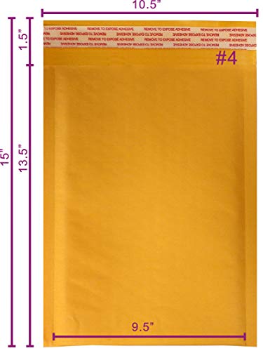 Yens Kraft Bubble Mailers 9.5x14.5 100 Pack Usable Space 9.5x13.5 KF#4-100 - size: KF#4( 9.5 X 13.5 in)-100pcs