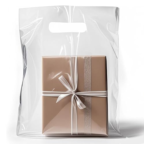 Dyfhoju clear gift bags with handles 15" x 18" Merchandise Bags 50 Pack for Retail, Gifts ，Shows，vendor events, gift-giving, book signings - color: Clear, 15x18 inch, 50 pcs