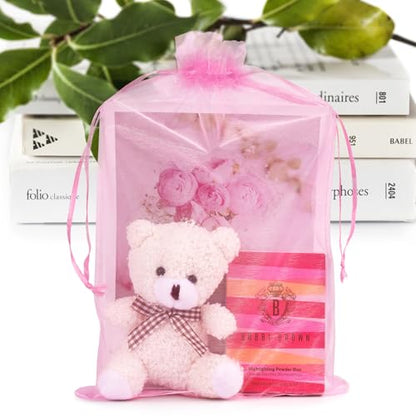 ANZNKU 50 Pcs Large Organza Bags 8x12, Pink Small Mesh Gift Bag Drawstring - color: Pink