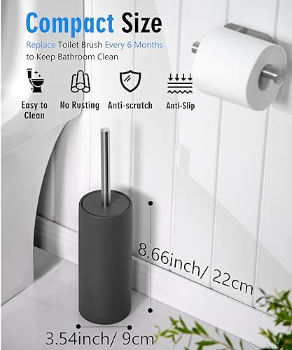 Matt Gray Ceramic Toilet Brush and Holder Set - color: Matt Gray, size: Set/1