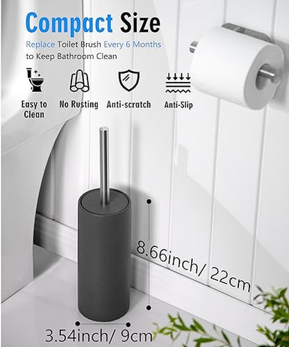 Matt Gray Ceramic Toilet Brush and Holder Set - color: Matt Gray, size: Set/1