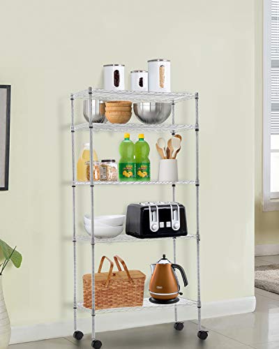 BestOffice | 5-Tier Wire Shelf with Wheels | 14" x 30" x 60" | Chrome - color: Chrome, size: 14L x 30W x 60H