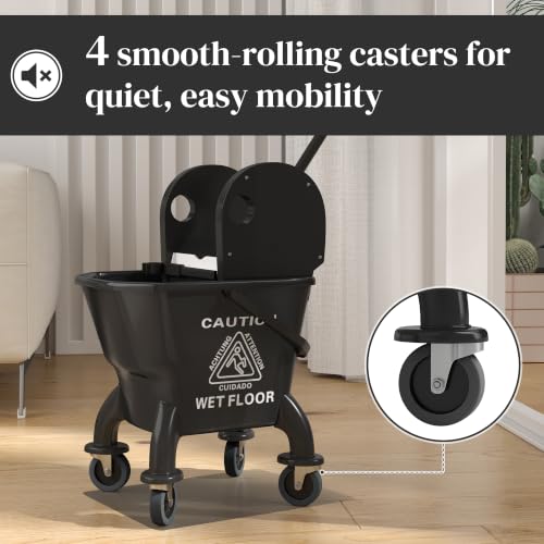 HOMCOM Mop Bucket with Wringer on Wheels, 27.5 Quart, with Mop, Black - color: Black, size: 27.5 Quart