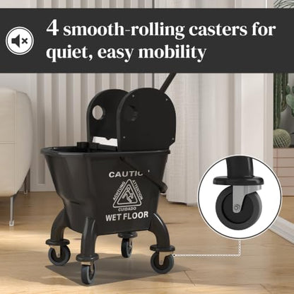 HOMCOM Mop Bucket with Wringer on Wheels, 27.5 Quart, with Mop, Black - color: Black, size: 27.5 Quart