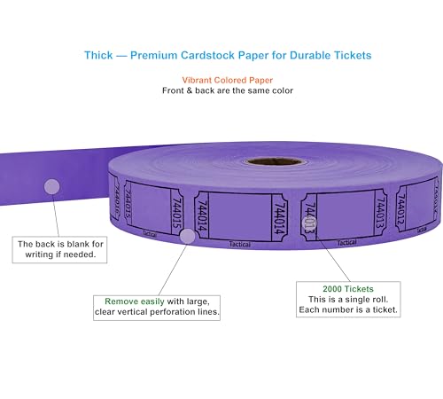 Tacticai 2000 Blank Raffle Tickets, Single Roll, Purple - color: Purple
