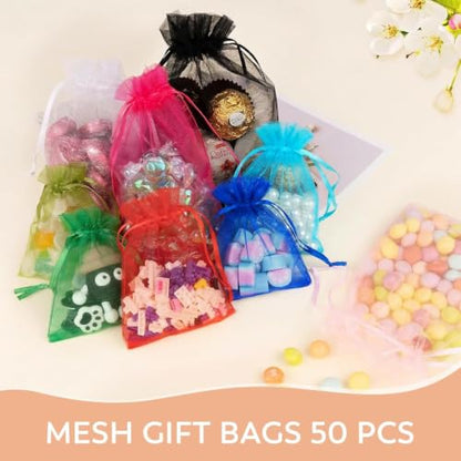 Crweety 50PCS Organza Bags 3x4 Navy Blue Small Gift Bags Mesh Drawstring - color: Navy Blue