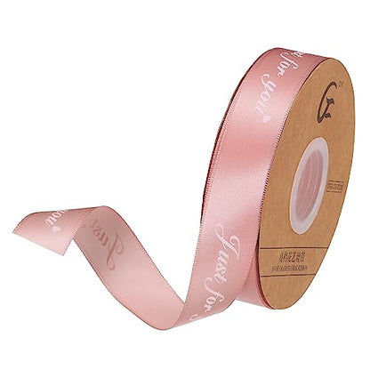 MECCANIXITY 1 Inch 50 Yard Wide Satin Ribbon Just for You Personalized Grosgrain Valentine Ribbon for Gift Wrapping Cake Box Bows, Dusty Rose - color: Dusty Rose,White