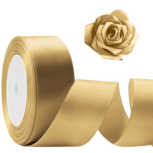Flezoo 25 Yards 1-1/2" Gold Satin Ribbon for Crafts Gift Wrapping Wedding - color: Champagne Gold