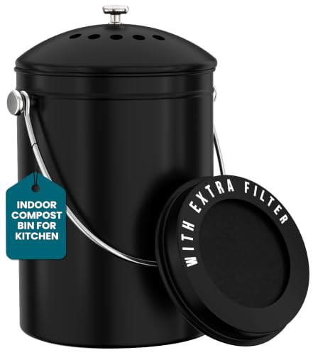 Utopia Kitchen Countertop Compost Bin 1 Gallon, Stainless Steel, Black - color: Black, size: 1 Gallon (Pack of 1)