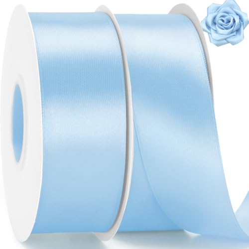 KINGLAKE Light Blue Satin Ribbon - 1-1/2'' x 100 Yards for Gift Wrapping - color: Light Blue, size: 1 1/2 Inch x 100 Yards