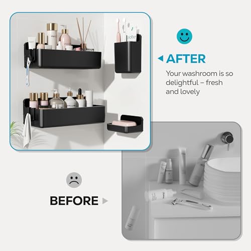 Nieifi Adhesive Shower Shelves, Black, 4 Pieces - color: Black, size: 4 pieces