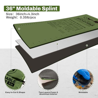 RHINO RESCUE First Aid Moldable Splint 36" X 4.3" Green-Gray (1, Folded) - color: Green