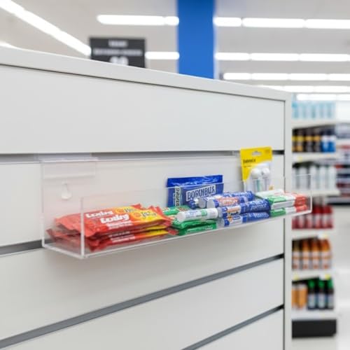 Marketing Holders Acrylic Slatwall J Shelf 12 Inch Wide by 2.5 Inch Deep Clear Floating Retail Product Display for Salons Boutiques and Specialty Shops