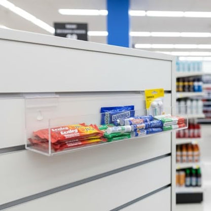 Marketing Holders Acrylic Slatwall J Shelf 12 Inch Wide by 2.5 Inch Deep Clear Floating Retail Product Display for Salons Boutiques and Specialty Shops