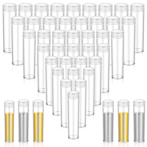 60 Pcs Plastic Coin Tubes, 6 Different Sizes Clear Quarter