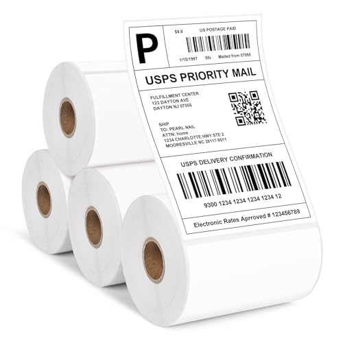 4x6 Thermal Labels - Waterproof Shipping Labels for Thermal Printers, 250/Roll, 4 Rolls, White (Packaging/Mailing/Inventory) - size: 4 Rolls 丨 1000 Labels