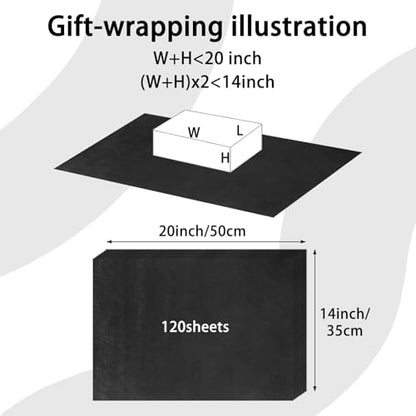 120 Sheets Black Tissue Paper for Gift Bag Wrapping,14 x 20 Inch - color: Black
