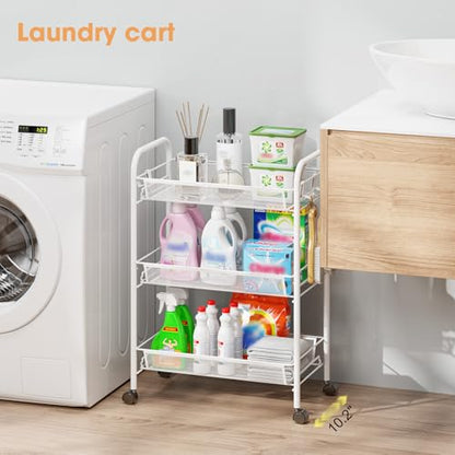 TOOLF 3 Tier Rolling Cart, Metal Utility Storage Cart with Wheels, White - color: White, size: 3-Tier