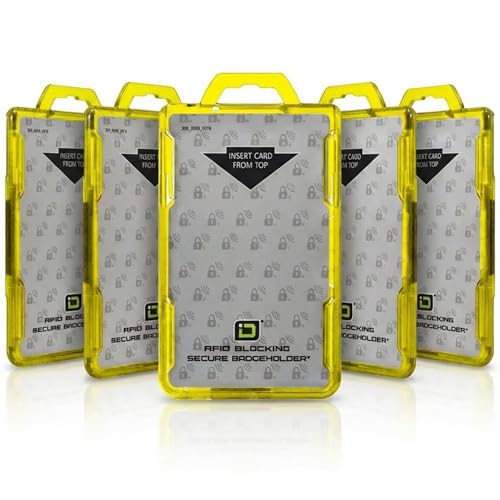 ID Stronghold - Pack of 5 - RFID Blocking Secure Badge Holder - Duolite 2 Card ID Holder - Poly Carbonate - Heavy Duty Plastic ID Badge Holder - USA Molded and Assembled - FIPS 201 Approved - Yellow - color: Yellow, size: 5 - Pack