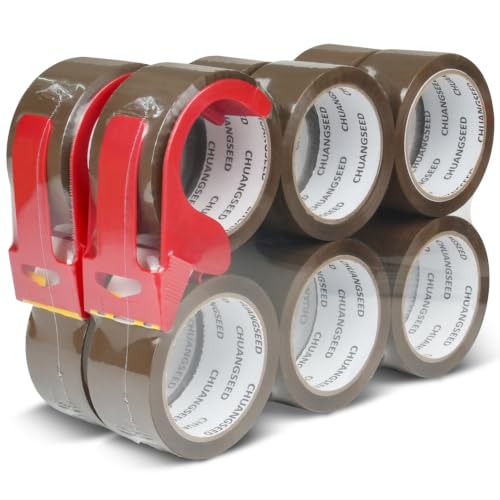 12-Pack Brown Packing Tape with 2 Dispenser, 2.4 Mil 1.88 Inch x 60 Yards, Total 720yds, 12 Refills Rolls Packaging Tape for Moving, Shipping and Storage - size: Brown 12-Pack+2 Dispenser