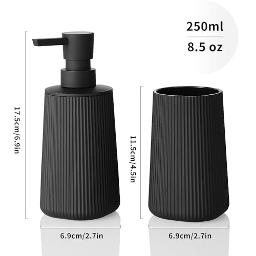 YAUKPH Bathroom Soap Dispenser and Toothbrush Holder Striped Black - color: Striped Black