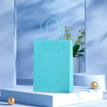 piqiya Small Plain Natural Paper Kraft Gift Bags with Handles Light Blue Paper Bags for Eid Birthday Party Grocery Retail Business Goody Craft Bag (Blue，24pcs) - color: light blue