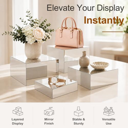 4Pcs Acrylic Risers Display Stands, Food Risers for Buffet Table, Silver - color: Silver