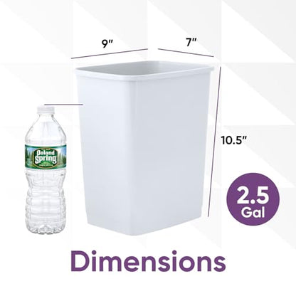 Superio Small 2.5 Gallon Plastic Trash Can, Waste Bin for Under Desk, Office, Bedroom, Bathroom- 10 Qt (2, White) - color: 2, White, size: 2.5 Gallon