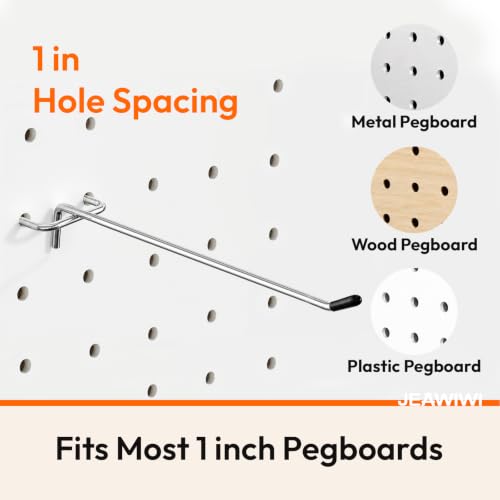 JEAWIWI 30 Pcs Metal Pegboard Hooks, 8 Inch, Fit 1/8 in Peg Board