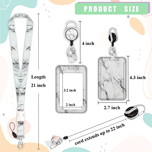ID Badge Holder with Lanyard,Retractable ID Badge Card Holders Detachable Neck Lanyard Strap with Badge Reel and Vertical ID Holder for Nurse Students Teachers Office Staff(Marble White) - color: Marble White