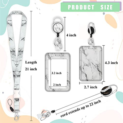 ID Badge Holder with Lanyard,Retractable ID Badge Card Holders Detachable Neck Lanyard Strap with Badge Reel and Vertical ID Holder for Nurse Students Teachers Office Staff(Marble White) - color: Marble White