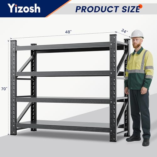 Yizosh 48" W Metal Garage Storage Shelves,Heavy Duty Adjustable Steel Organization Shelving,Utility Rack Shelf,48" W x 24" D x 69" H for Basement,Warehouse,Industrial - size: 48"Wx24"Dx69"H