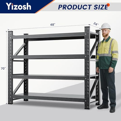 Yizosh 48" W Metal Garage Storage Shelves,Heavy Duty Adjustable Steel Organization Shelving,Utility Rack Shelf,48" W x 24" D x 69" H for Basement,Warehouse,Industrial - size: 48"Wx24"Dx69"H