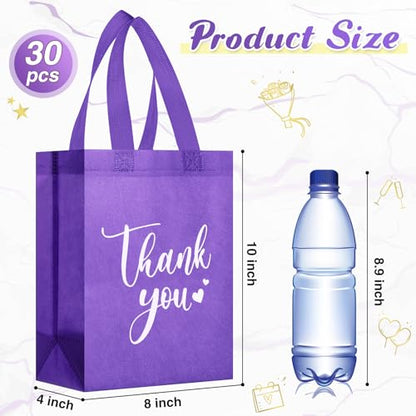 Sweetude 30 Thank You Non Woven Gift Bag, 10 x 8 x 4 Inch, Dark Purple - color: Dark Purple, size: 10 X 8 X 4 Inch