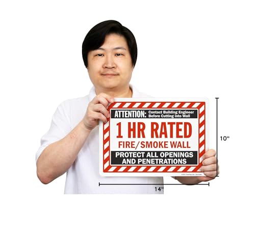 SmartSign - S-8937-EU-10x14-D1 Attention - 1 Hr Rated Fire / Smoke Wall Label by | 10" x 14" Laminated Vinyl 10" x 14" Laminated Vinyl - Fire/Smoke Wall Label - color: 10" x 14" Laminated Vinyl - Fire/Smoke Wall Label