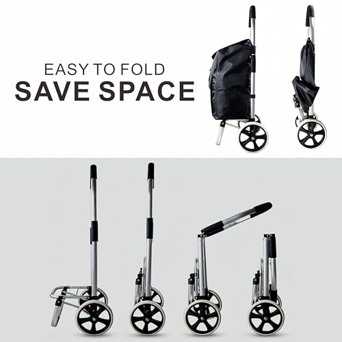 Foldable Utility Cart, 40L Rolling Shopping Cart with Wheels, Waterproof Removable Bag, Collapsible Trolley for Groceries Office Laundry Craft Show Travel (Black-2 Wheels) - color: 2 Wheels / Black