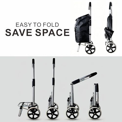 Foldable Utility Cart, 40L Rolling Shopping Cart with Wheels, Waterproof Removable Bag, Collapsible Trolley for Groceries Office Laundry Craft Show Travel (Black-2 Wheels) - color: 2 Wheels / Black