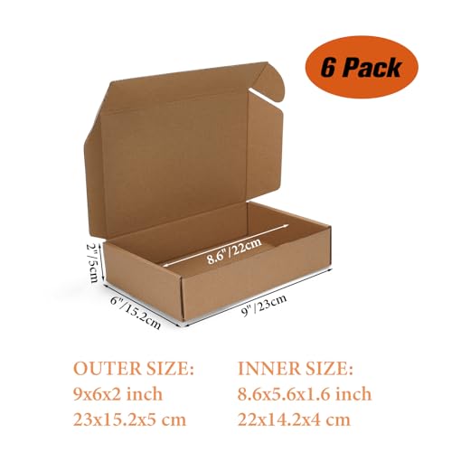 PHAREGE 6 Pack 9x6x2 inch Small Shipping Boxes, Brown Mailing Boxes - color: Brown, size: 9x6x2 inch 6 Pack