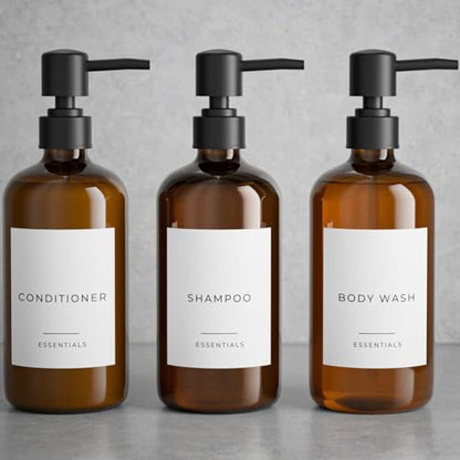 Stylish Shampoo & Conditioner Dispenser Set of 3-21oz PET Bottles, Pump - color: Brown