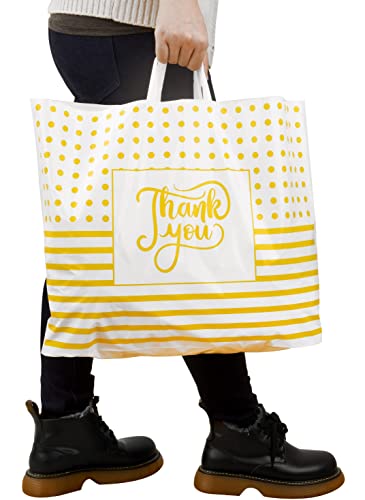 19x15 Large Thank You Bags with Handles, Shopping Bags for Small Business - color: White